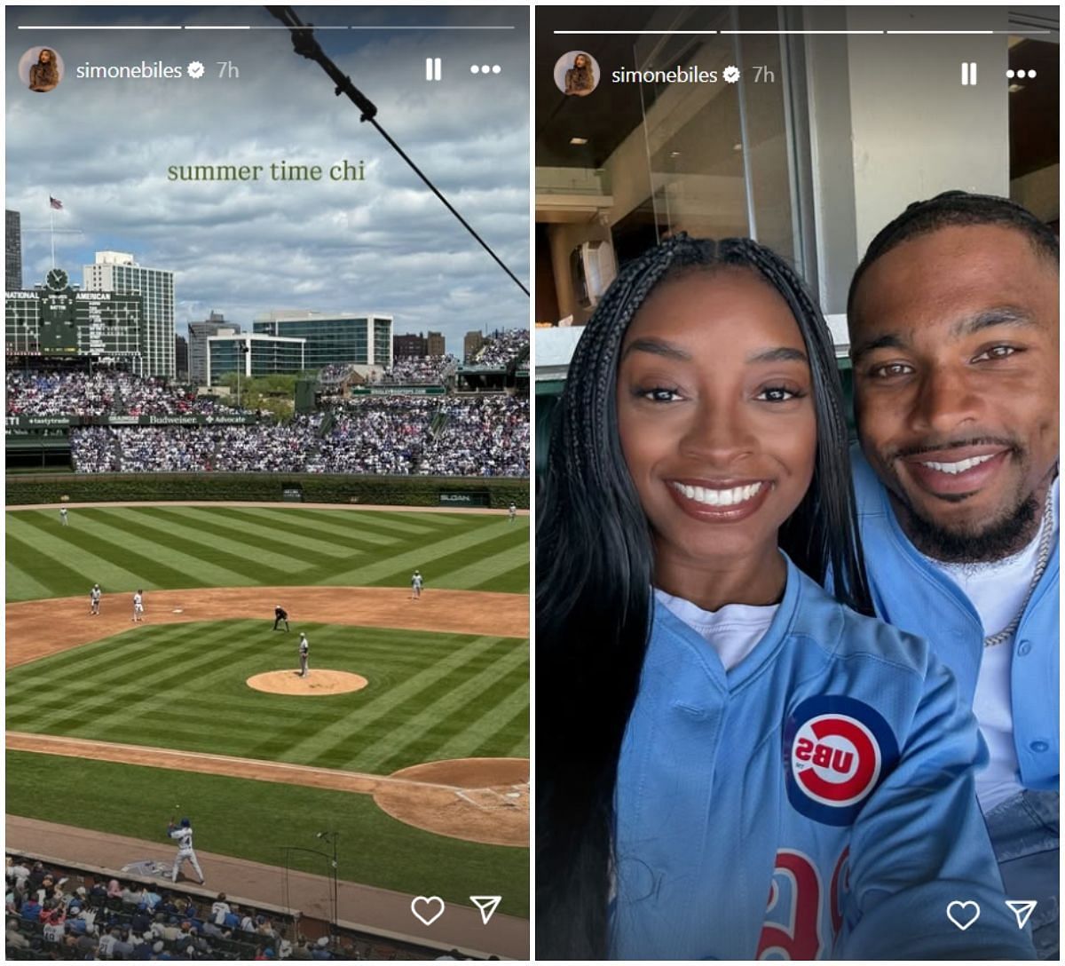 Biles and her husband attend Cubs game; Instagram - @simonebiles